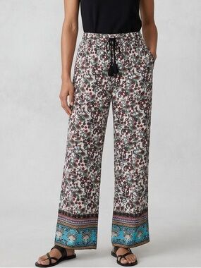 Vintage‎ Carré Noir Wide-Leg Rayon Floral Print Pants Size Medium